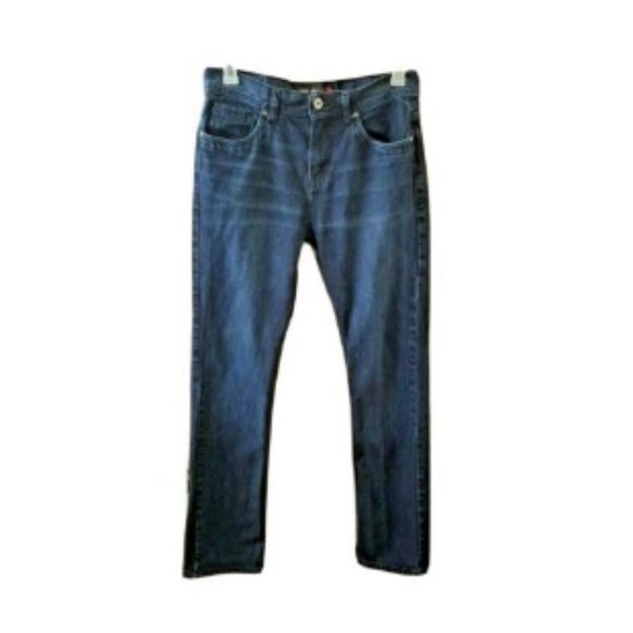 Alain McQueen Denim - ALAIN MCQUEEN London Jeans Dark Blue Wash High Rise Sz 32 Tapered Leg